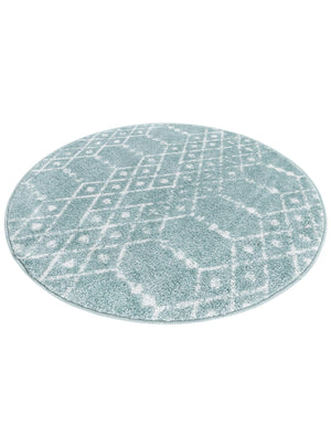 Aqua 3' x 3' Paxon Trellis Round Area Rug Geometric Durable Stain Resistant Easy Clean Carpet for Modern Interior Home Decor for Sale at Rug Engine