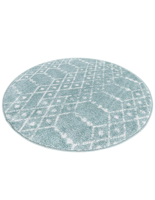 Aqua 3' x 3' Paxon Trellis Round Area Rug Geometric Durable Stain Resistant Easy Clean Carpet for Modern Interior Home Decor for Sale at Rug Engine