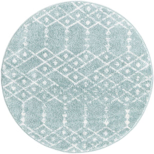 Aqua 3' x 3' Paxon Trellis Round Area Rug Geometric Durable Stain Resistant Easy Clean Carpet for Modern Interior Home Decor for Sale at Rug Engine