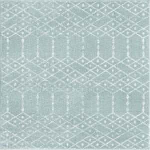 Aqua 7' 10 x 7' 10 Paxon Trellis Square Area Rug Geometric Durable Stain Resistant Easy Clean Carpet for Modern Interior Home Decor for Sale at Rug Engine