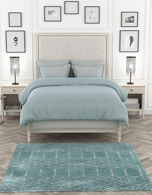 Aqua 5' 3 x 5' 3 Paxon Trellis Square Area Rug Geometric Durable Stain Resistant Easy Clean Carpet for Modern Interior Home Decor for Sale at Rug Engine