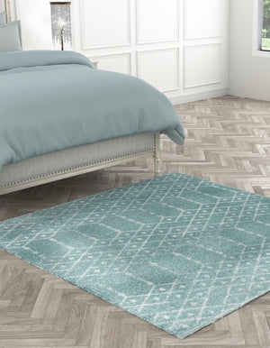 Aqua 10' x 10' Paxon Trellis Square Area Rug Geometric Durable Stain Resistant Easy Clean Carpet for Modern Interior Home Decor for Sale at Rug Engine