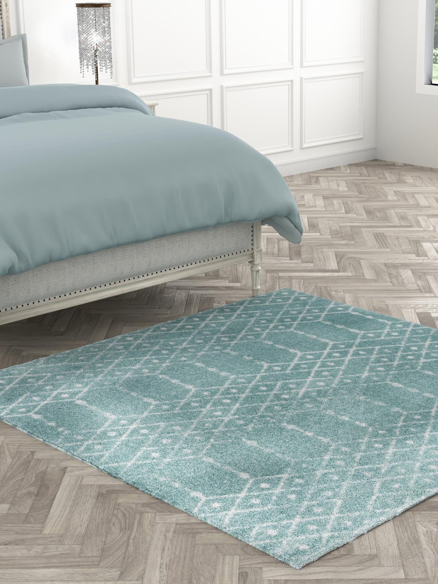Aqua 7' 10 x 7' 10 Paxon Trellis Square Area Rug Geometric Durable Stain Resistant Easy Clean Carpet for Modern Interior Home Decor for Sale at Rug Engine