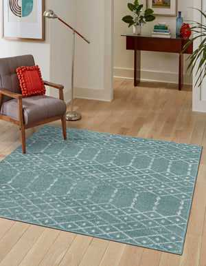 Aqua 10' x 10' Paxon Trellis Square Area Rug Geometric Durable Stain Resistant Easy Clean Carpet for Modern Interior Home Decor for Sale at Rug Engine