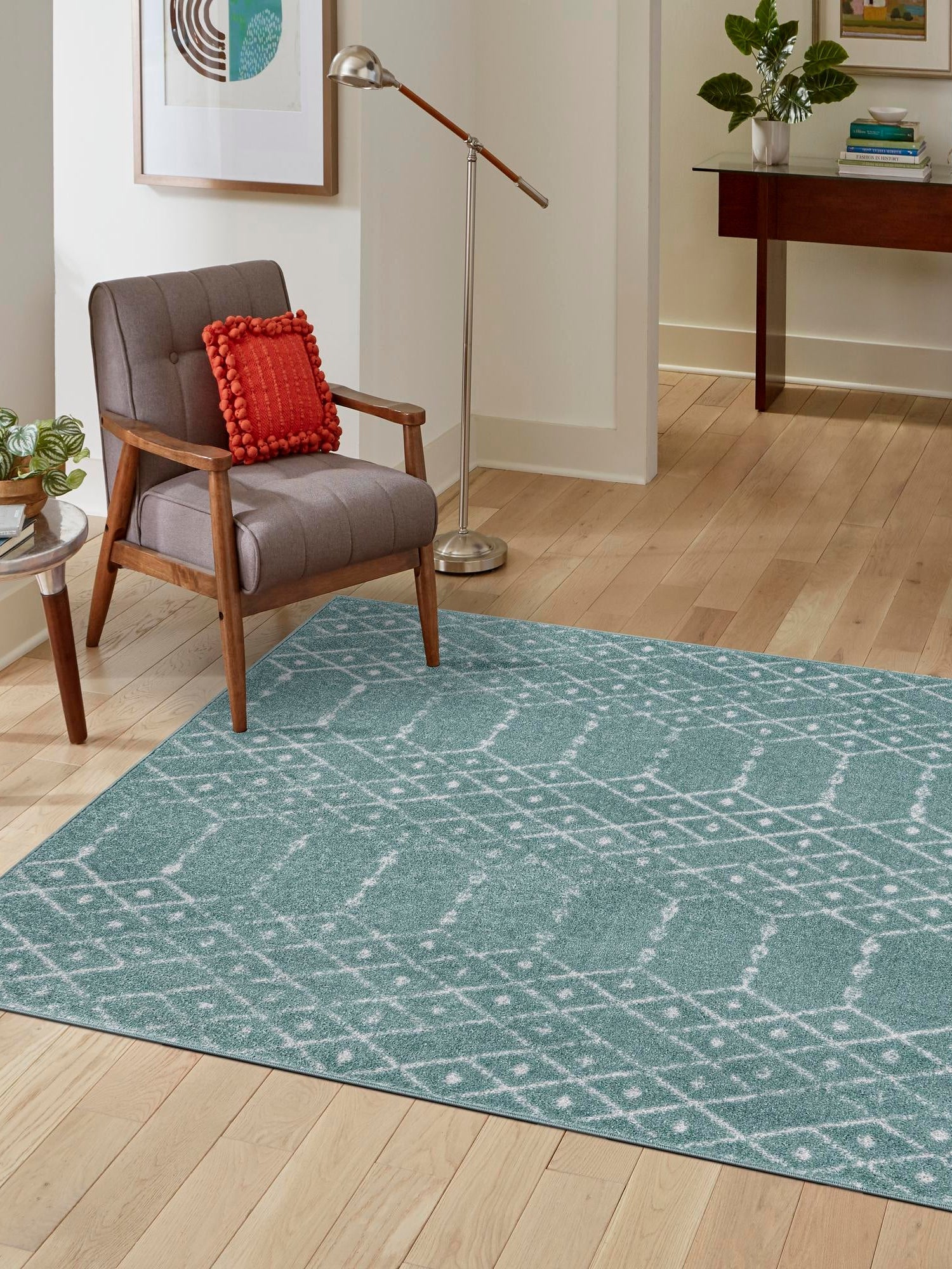 Aqua 7' 10 x 7' 10 Paxon Trellis Square Area Rug Geometric Durable Stain Resistant Easy Clean Carpet for Modern Interior Home Decor for Sale at Rug Engine