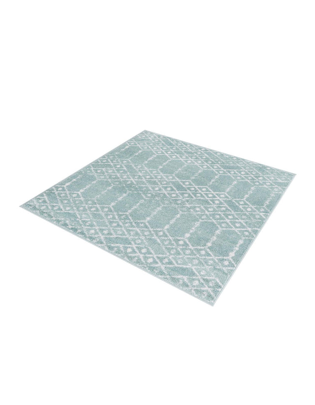 Aqua 4' x 4' Paxon Trellis Square Area Rug Geometric Durable Stain Resistant Easy Clean Carpet for Modern Interior Home Decor for Sale at Rug Engine