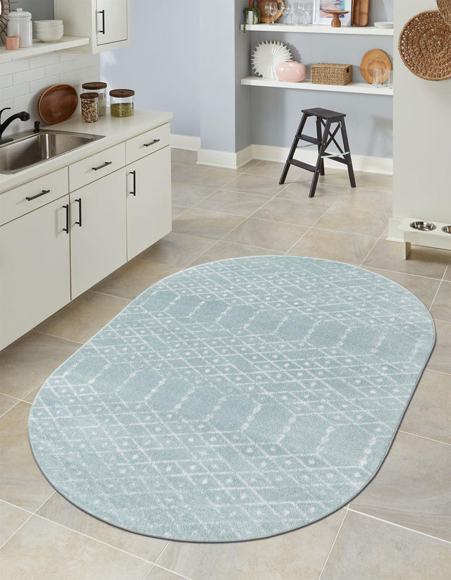 Aqua 6' 1 x 9' Paxon Trellis Oval Area Rug Geometric Durable Stain Resistant Easy Clean Carpet for Modern Interior Home Decor for Sale at Rug Engine