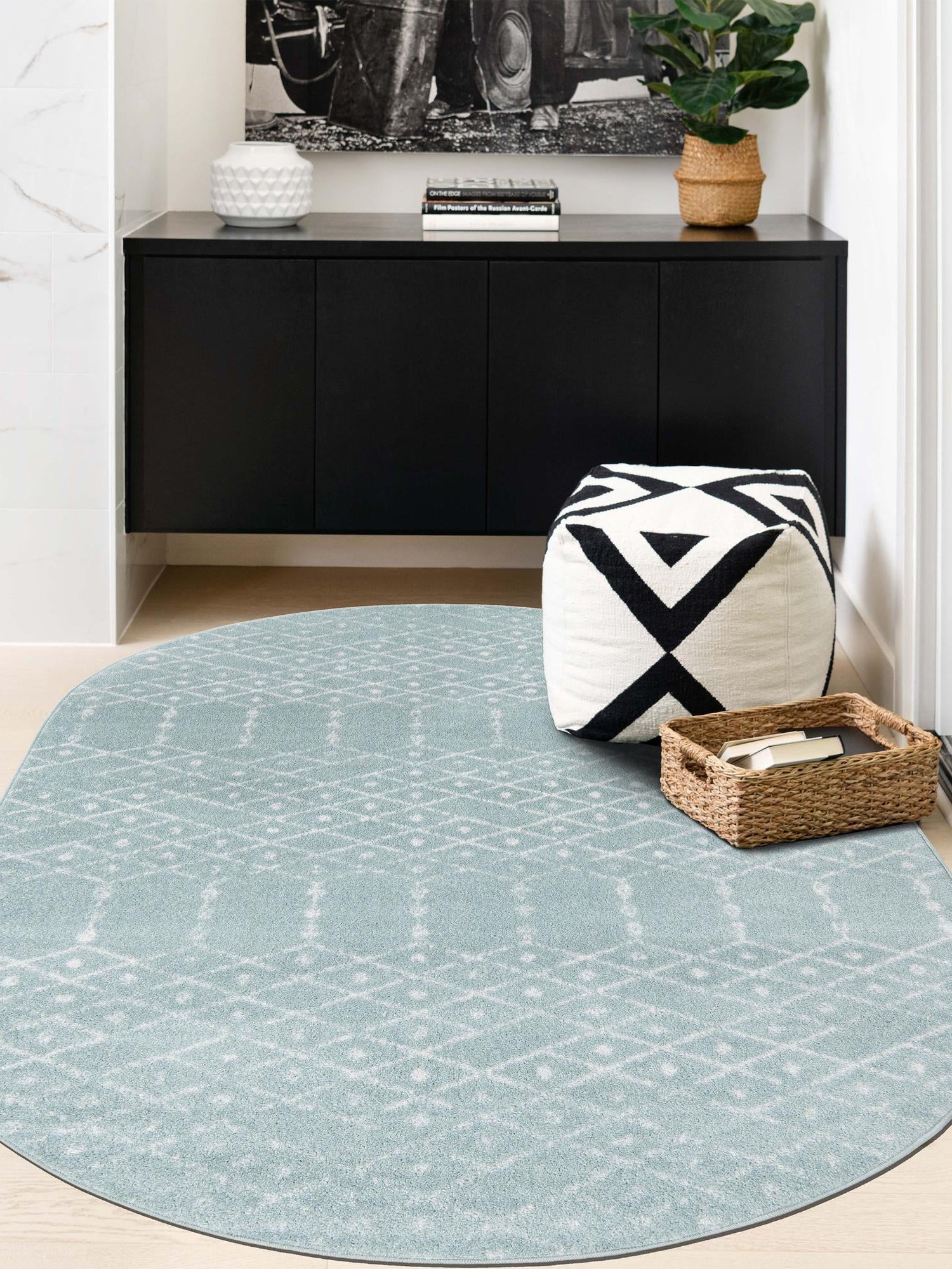 Aqua 5' 3 x 8' Paxon Trellis Oval Area Rug Geometric Durable Stain Resistant Easy Clean Carpet for Modern Interior Home Decor for Sale at Rug Engine