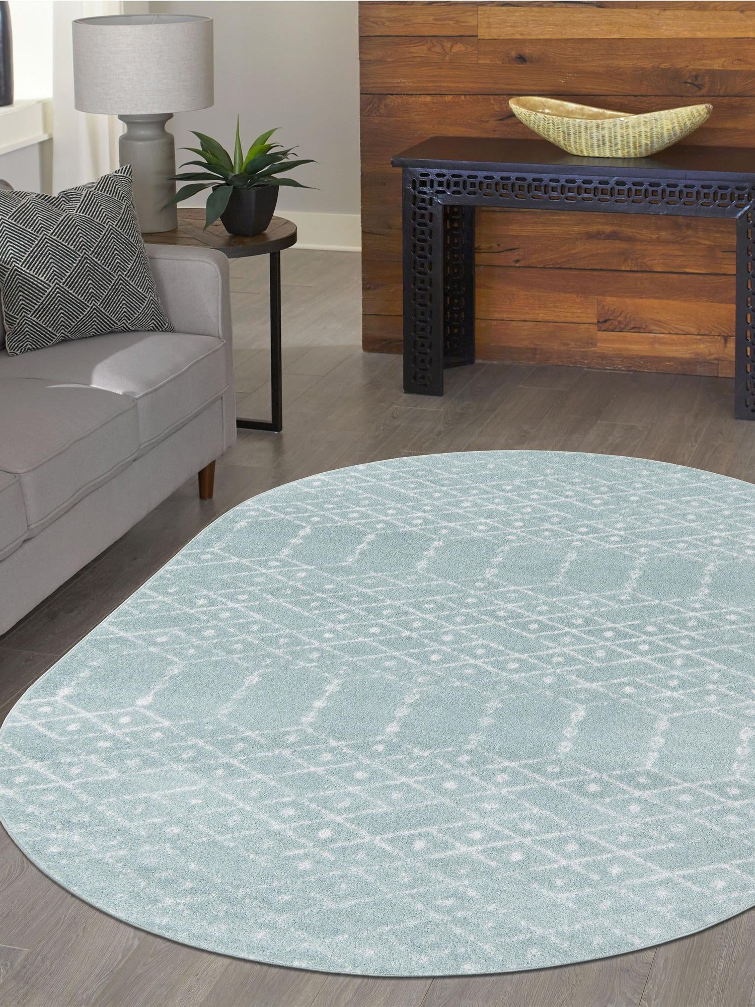 Aqua 5' 3 x 8' Paxon Trellis Oval Area Rug Geometric Durable Stain Resistant Easy Clean Carpet for Modern Interior Home Decor for Sale at Rug Engine