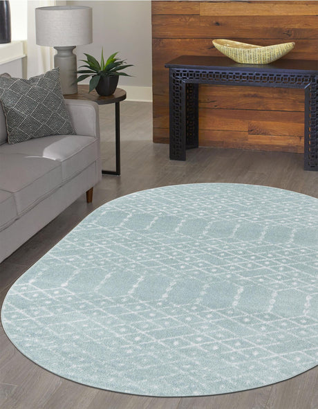 Aqua 6' 1 x 9' Paxon Trellis Oval Area Rug Geometric Durable Stain Resistant Easy Clean Carpet for Modern Interior Home Decor for Sale at Rug Engine