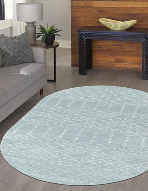 Aqua 7' 10 x 10' Paxon Trellis Oval Area Rug Geometric Durable Stain Resistant Easy Clean Carpet for Modern Interior Home Decor for Sale at Rug Engine