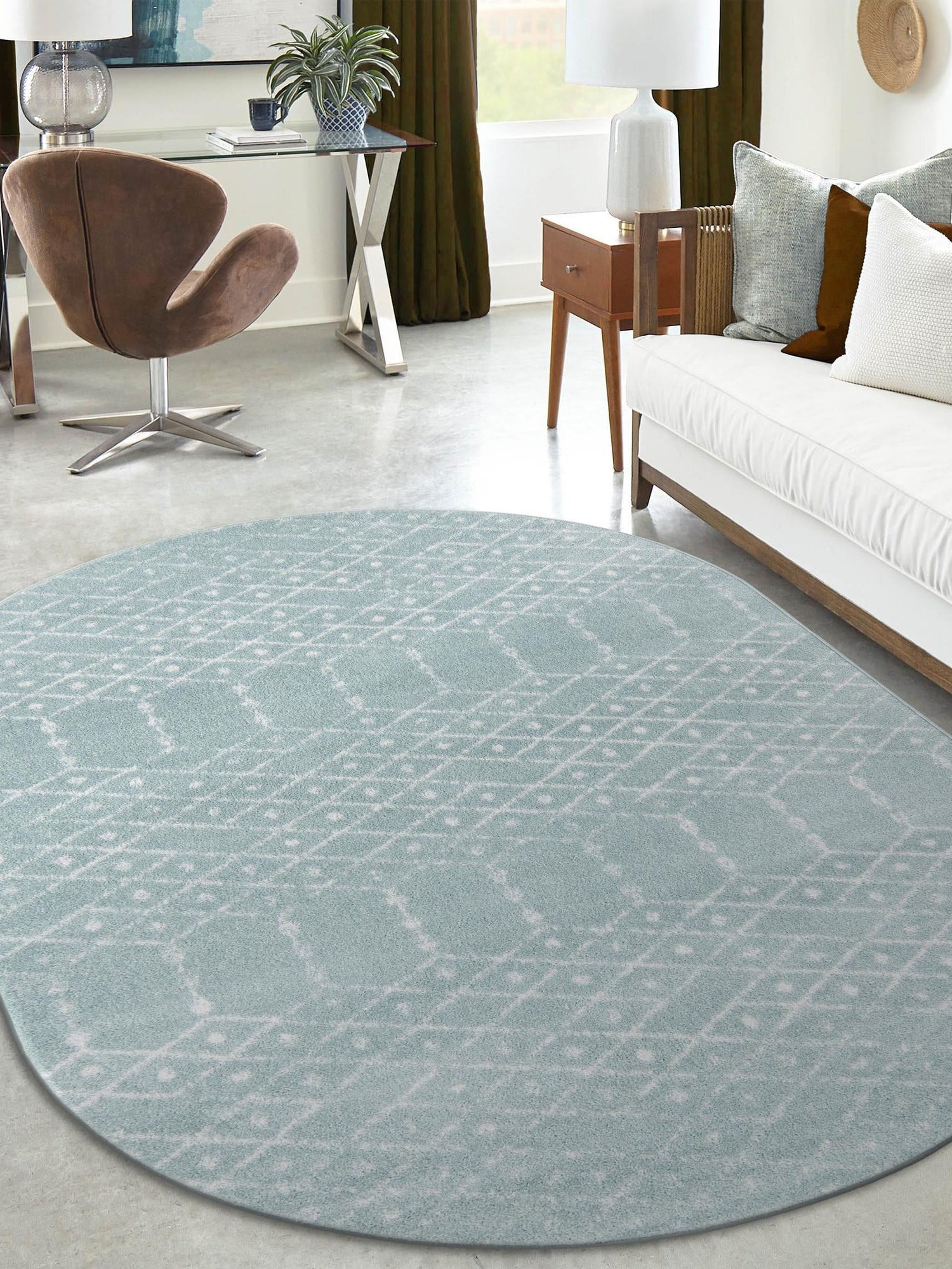 Aqua 3' 3 x 5' 3 Paxon Trellis Oval Area Rug Geometric Durable Stain Resistant Easy Clean Carpet for Modern Interior Home Decor for Sale at Rug Engine