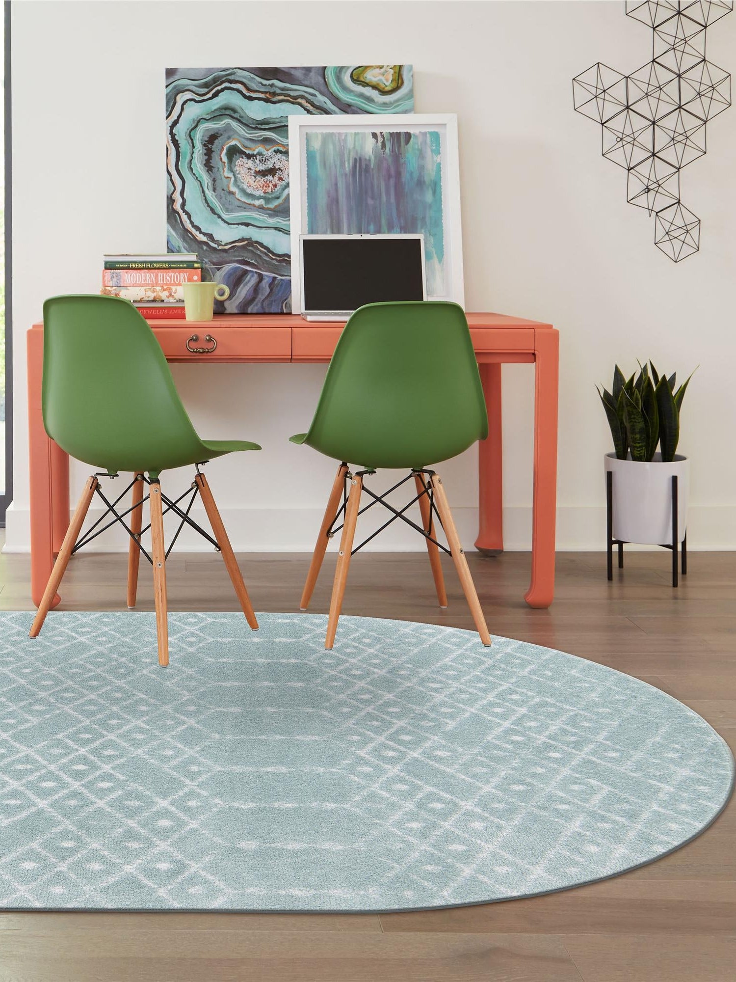 Aqua 6' 1 x 9' Paxon Trellis Oval Area Rug Geometric Durable Stain Resistant Easy Clean Carpet for Modern Interior Home Decor for Sale at Rug Engine
