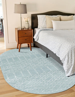 Aqua 7' 10 x 10' Paxon Trellis Oval Area Rug Geometric Durable Stain Resistant Easy Clean Carpet for Modern Interior Home Decor for Sale at Rug Engine