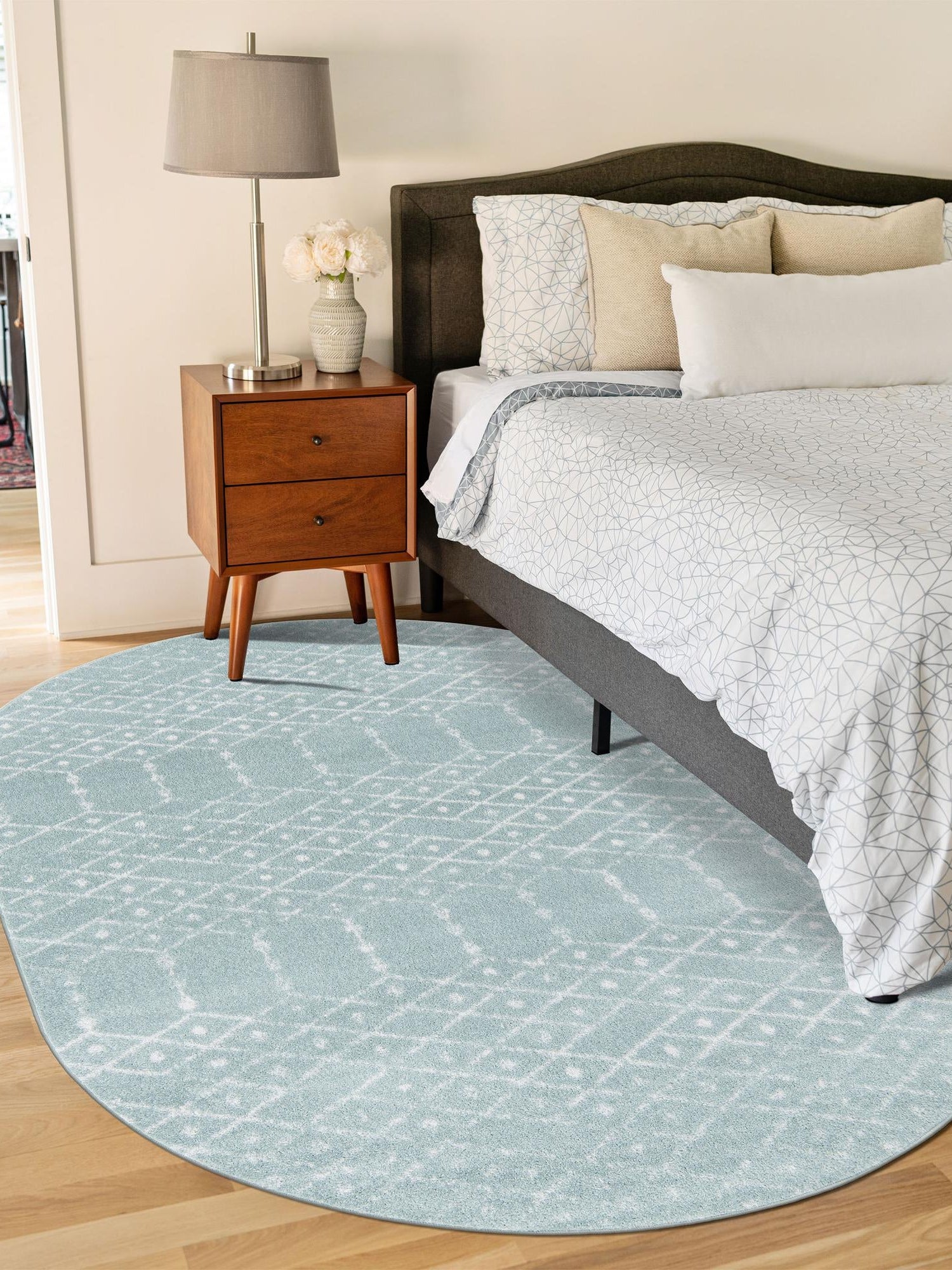 Aqua 3' 3 x 5' 3 Paxon Trellis Oval Area Rug Geometric Durable Stain Resistant Easy Clean Carpet for Modern Interior Home Decor for Sale at Rug Engine
