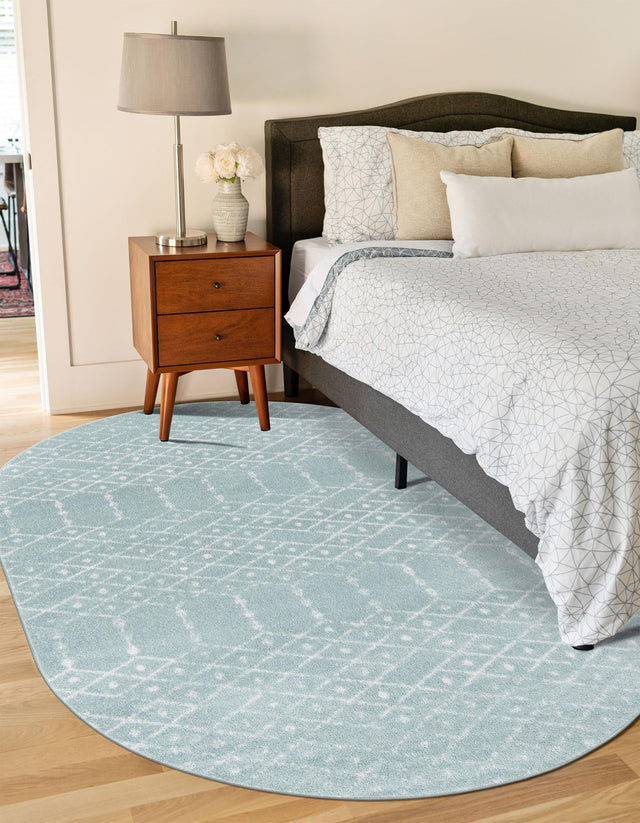 Aqua 5' 3 x 8' Paxon Trellis Oval Area Rug Geometric Durable Stain Resistant Easy Clean Carpet for Modern Interior Home Decor for Sale at Rug Engine