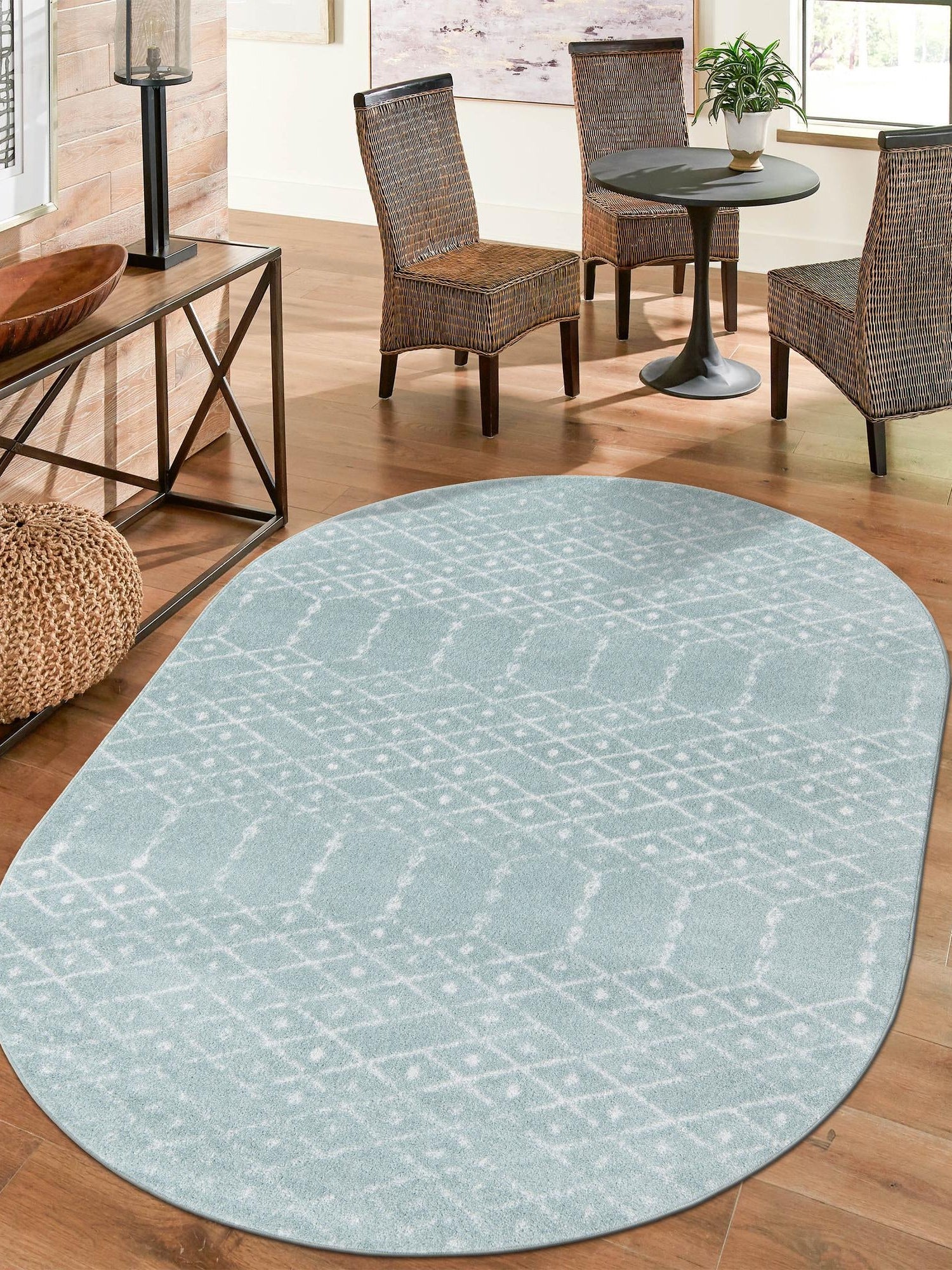 Aqua 7' 10 x 10' Paxon Trellis Oval Area Rug Geometric Durable Stain Resistant Easy Clean Carpet for Modern Interior Home Decor for Sale at Rug Engine