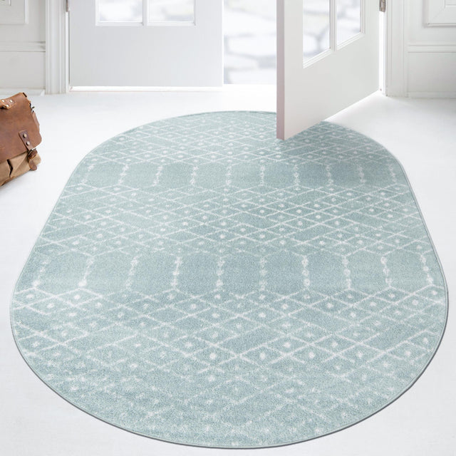 Aqua 4' x 6' Paxon Trellis Oval Area Rug Geometric Durable Stain Resistant Easy Clean Carpet for Modern Interior Home Decor for Sale at Rug Engine