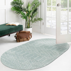 Aqua 5' 3 x 8' Paxon Trellis Oval Area Rug Geometric Durable Stain Resistant Easy Clean Carpet for Modern Interior Home Decor for Sale at Rug Engine