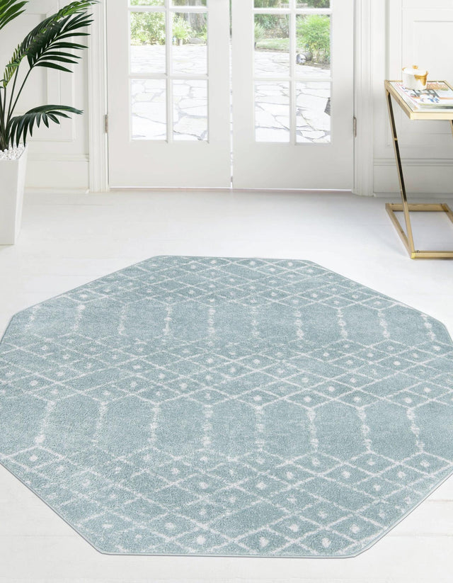 Aqua 7' 10 x 7' 10 Paxon Trellis Octagon Area Rug Geometric Durable Stain Resistant Easy Clean Carpet for Modern Interior Home Decor for Sale at Rug Engine