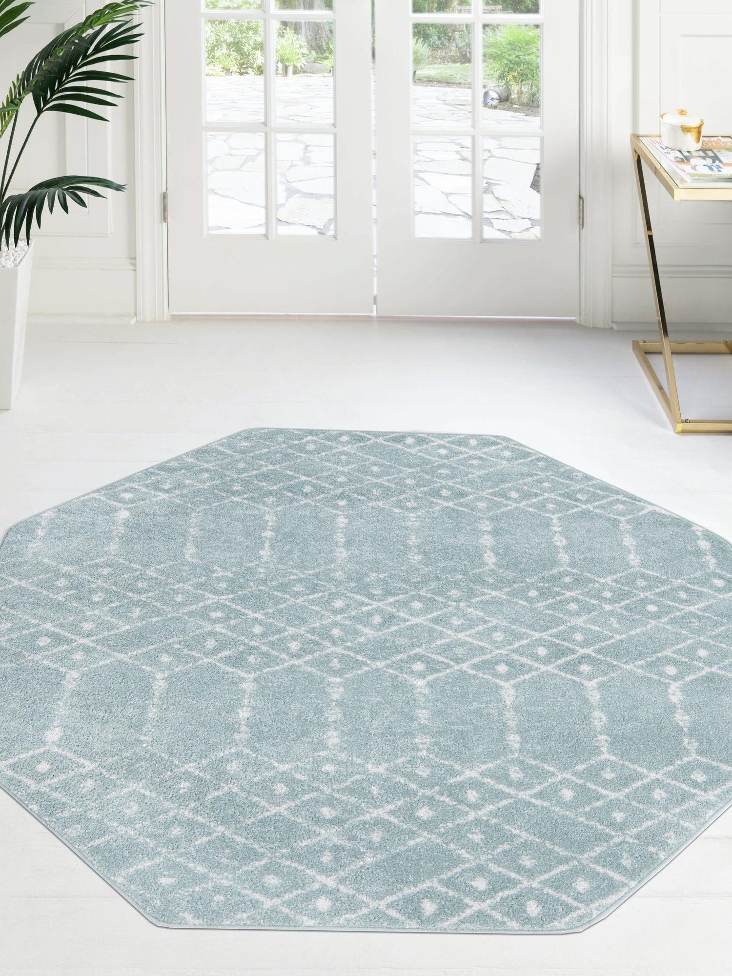 Aqua 5' 3 x 5' 3 Paxon Trellis Octagon Area Rug Geometric Durable Stain Resistant Easy Clean Carpet for Modern Interior Home Decor for Sale at Rug Engine