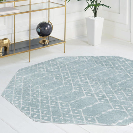 Aqua 7' 10 x 7' 10 Paxon Trellis Octagon Area Rug Geometric Durable Stain Resistant Easy Clean Carpet for Modern Interior Home Decor for Sale at Rug Engine