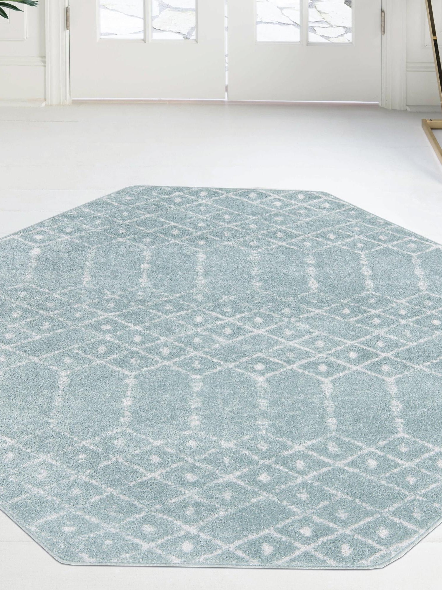Aqua 5' 3 x 5' 3 Paxon Trellis Octagon Area Rug Geometric Durable Stain Resistant Easy Clean Carpet for Modern Interior Home Decor for Sale at Rug Engine