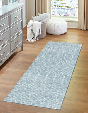Aqua 2' 7 x 12' Paxon Trellis Runner Area Rug Geometric Durable Stain Resistant Easy Clean Carpet for Modern Interior Home Decor for Sale at Rug Engine