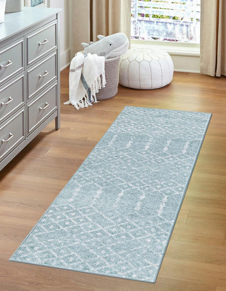 Aqua 2' 11 x 16' Paxon Trellis Runner Area Rug Geometric Durable Stain Resistant Easy Clean Carpet for Modern Interior Home Decor for Sale at Rug Engine