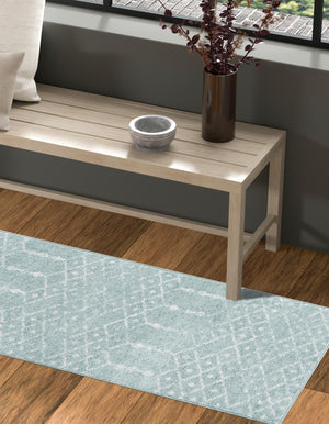 Aqua 2' 11 x 16' Paxon Trellis Runner Area Rug Geometric Durable Stain Resistant Easy Clean Carpet for Modern Interior Home Decor for Sale at Rug Engine