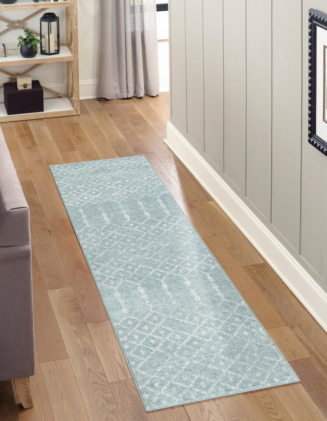 Aqua 2' x 9' 10 Paxon Trellis Runner Area Rug Geometric Durable Stain Resistant Easy Clean Carpet for Modern Interior Home Decor for Sale at Rug Engine