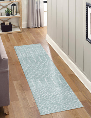 Aqua 2' 11 x 16' Paxon Trellis Runner Area Rug Geometric Durable Stain Resistant Easy Clean Carpet for Modern Interior Home Decor for Sale at Rug Engine