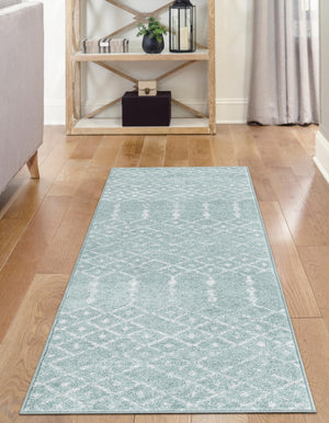 Aqua 2' 11 x 16' Paxon Trellis Runner Area Rug Geometric Durable Stain Resistant Easy Clean Carpet for Modern Interior Home Decor for Sale at Rug Engine