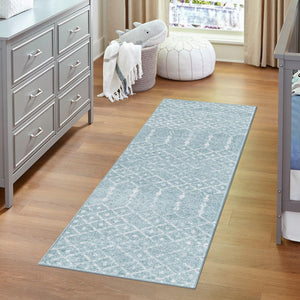 Aqua 2' 7 x 12' Paxon Trellis Runner Area Rug Geometric Durable Stain Resistant Easy Clean Carpet for Modern Interior Home Decor for Sale at Rug Engine