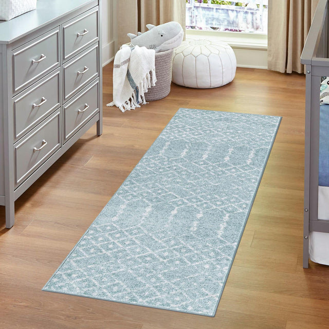 Aqua 2' 11 x 16' Paxon Trellis Runner Area Rug Geometric Durable Stain Resistant Easy Clean Carpet for Modern Interior Home Decor for Sale at Rug Engine