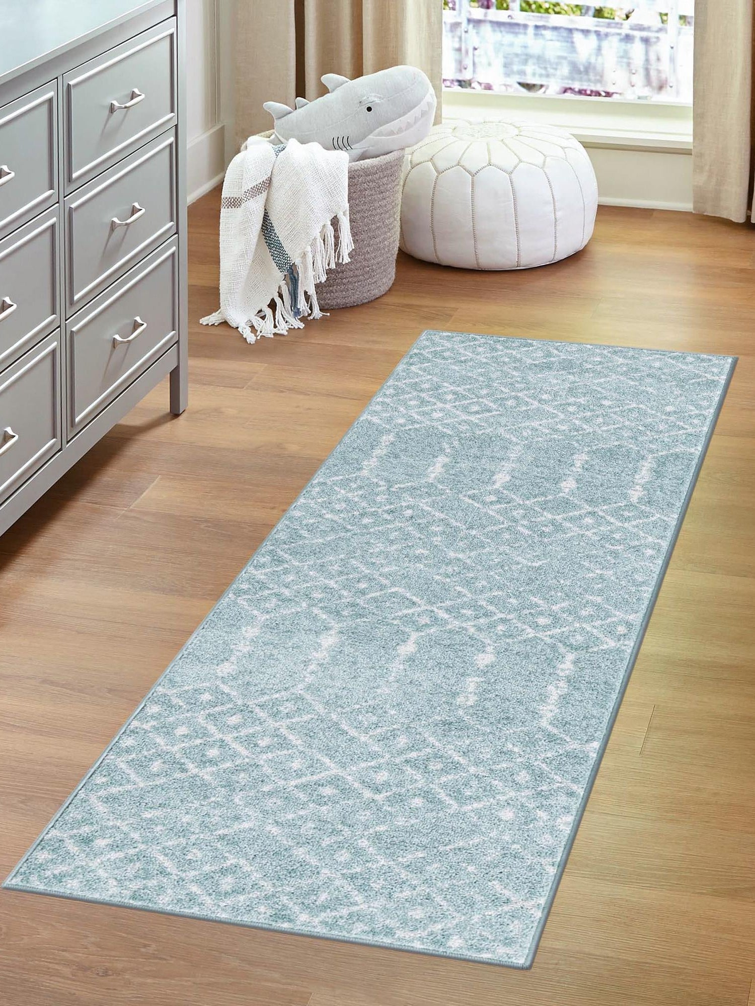 Aqua 2' 11 x 13' Paxon Trellis Runner Area Rug Geometric Durable Stain Resistant Easy Clean Carpet for Modern Interior Home Decor for Sale at Rug Engine