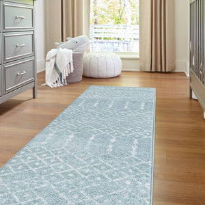 Aqua 2' 7 x 12' Paxon Trellis Runner Area Rug Geometric Durable Stain Resistant Easy Clean Carpet for Modern Interior Home Decor for Sale at Rug Engine