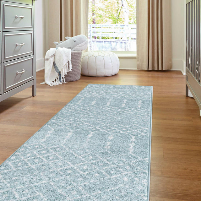 Aqua 2' 11 x 16' Paxon Trellis Runner Area Rug Geometric Durable Stain Resistant Easy Clean Carpet for Modern Interior Home Decor for Sale at Rug Engine