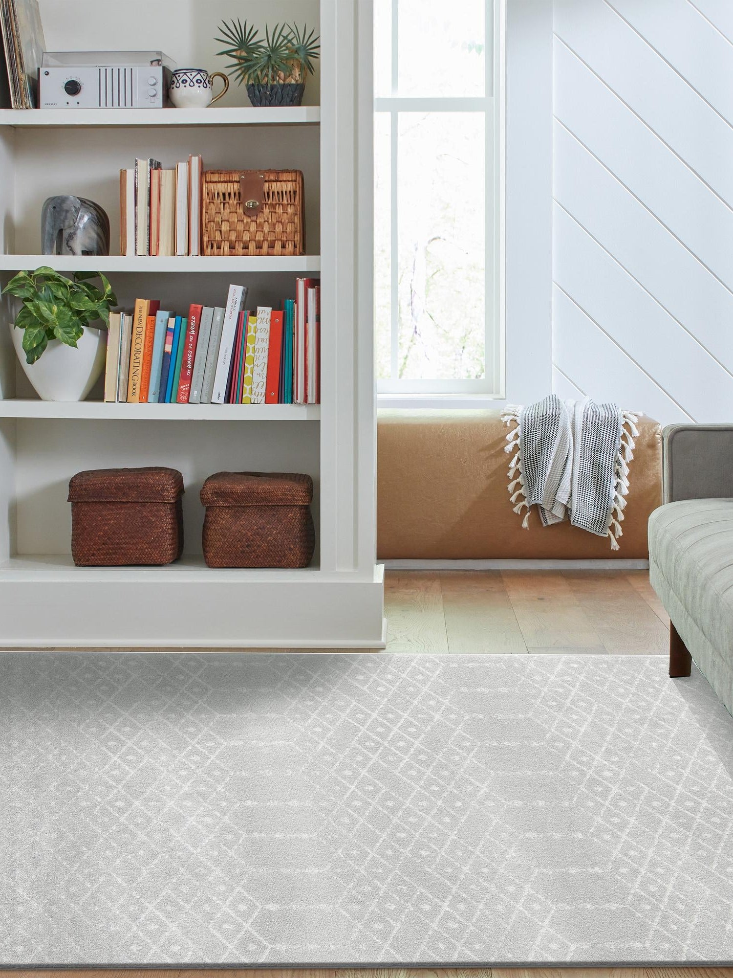Light Gray 5' 3 x 8' Paxon Trellis Rectangle Area Rug Geometric Durable Stain Resistant Easy Clean Carpet for Modern Interior Home Decor for Sale at Rug Engine