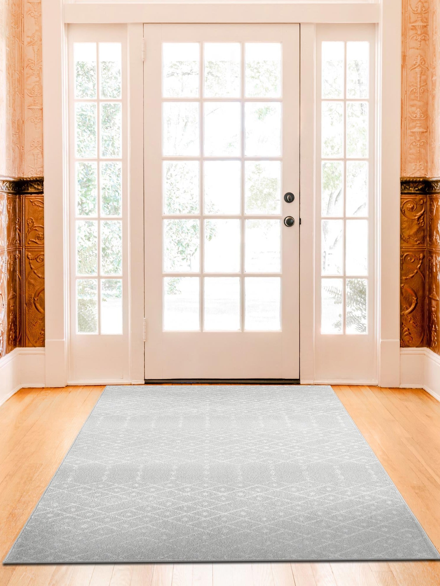 Light Gray 5' 3 x 8' Paxon Trellis Rectangle Area Rug Geometric Durable Stain Resistant Easy Clean Carpet for Modern Interior Home Decor for Sale at Rug Engine