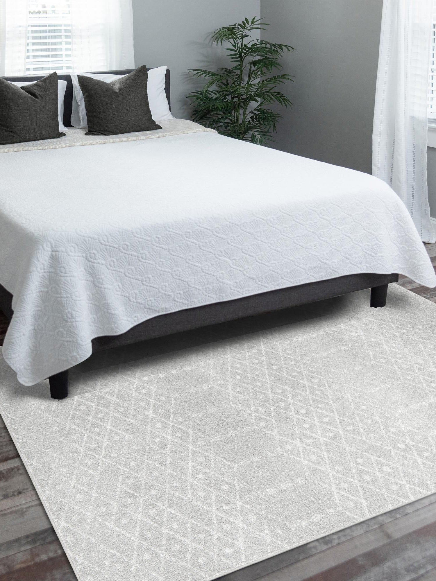 Light Gray 5' 3 x 8' Paxon Trellis Rectangle Area Rug Geometric Durable Stain Resistant Easy Clean Carpet for Modern Interior Home Decor for Sale at Rug Engine