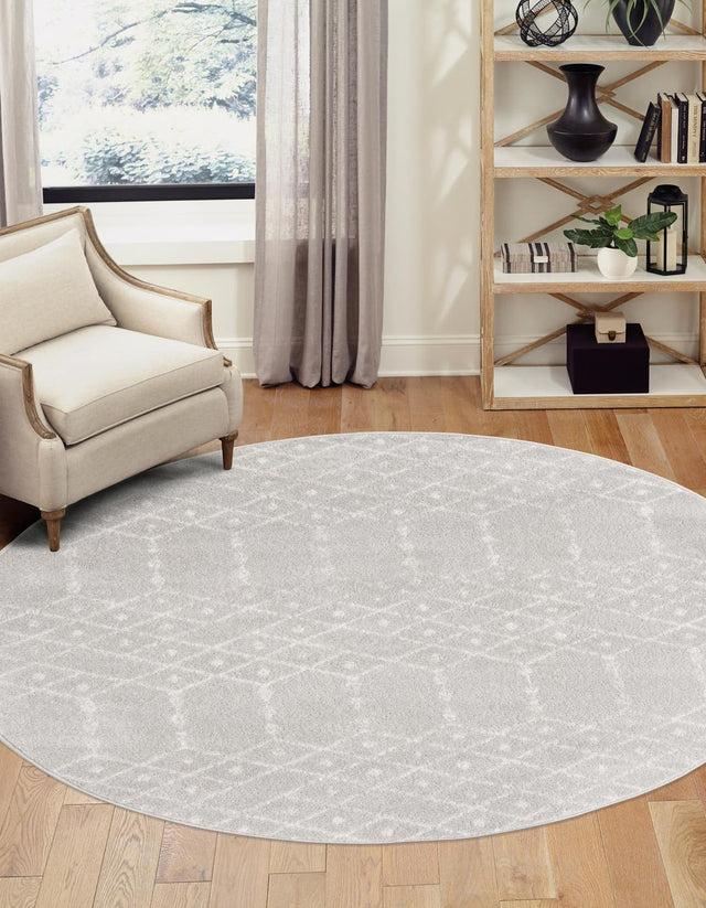 Light Gray 5' 3 x 5' 3 Paxon Trellis Round Area Rug Geometric Durable Stain Resistant Easy Clean Carpet for Modern Interior Home Decor for Sale at Rug Engine