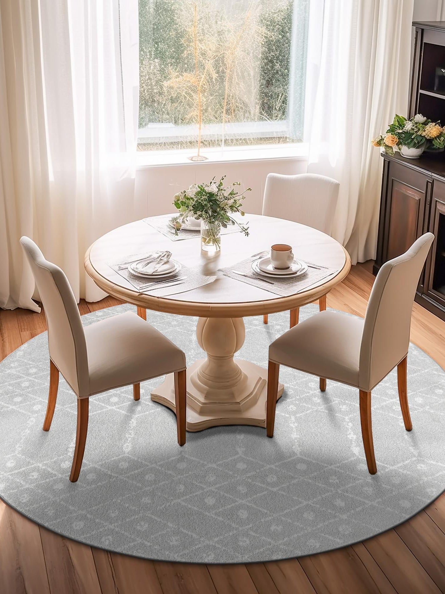 Light Gray 7' 10 x 7' 10 Paxon Trellis Round Area Rug Geometric Durable Stain Resistant Easy Clean Carpet for Modern Interior Home Decor for Sale at Rug Engine
