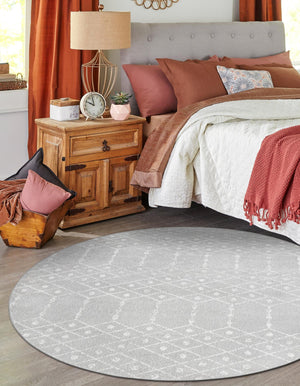 Light Gray 5' 3 x 5' 3 Paxon Trellis Round Area Rug Geometric Durable Stain Resistant Easy Clean Carpet for Modern Interior Home Decor for Sale at Rug Engine
