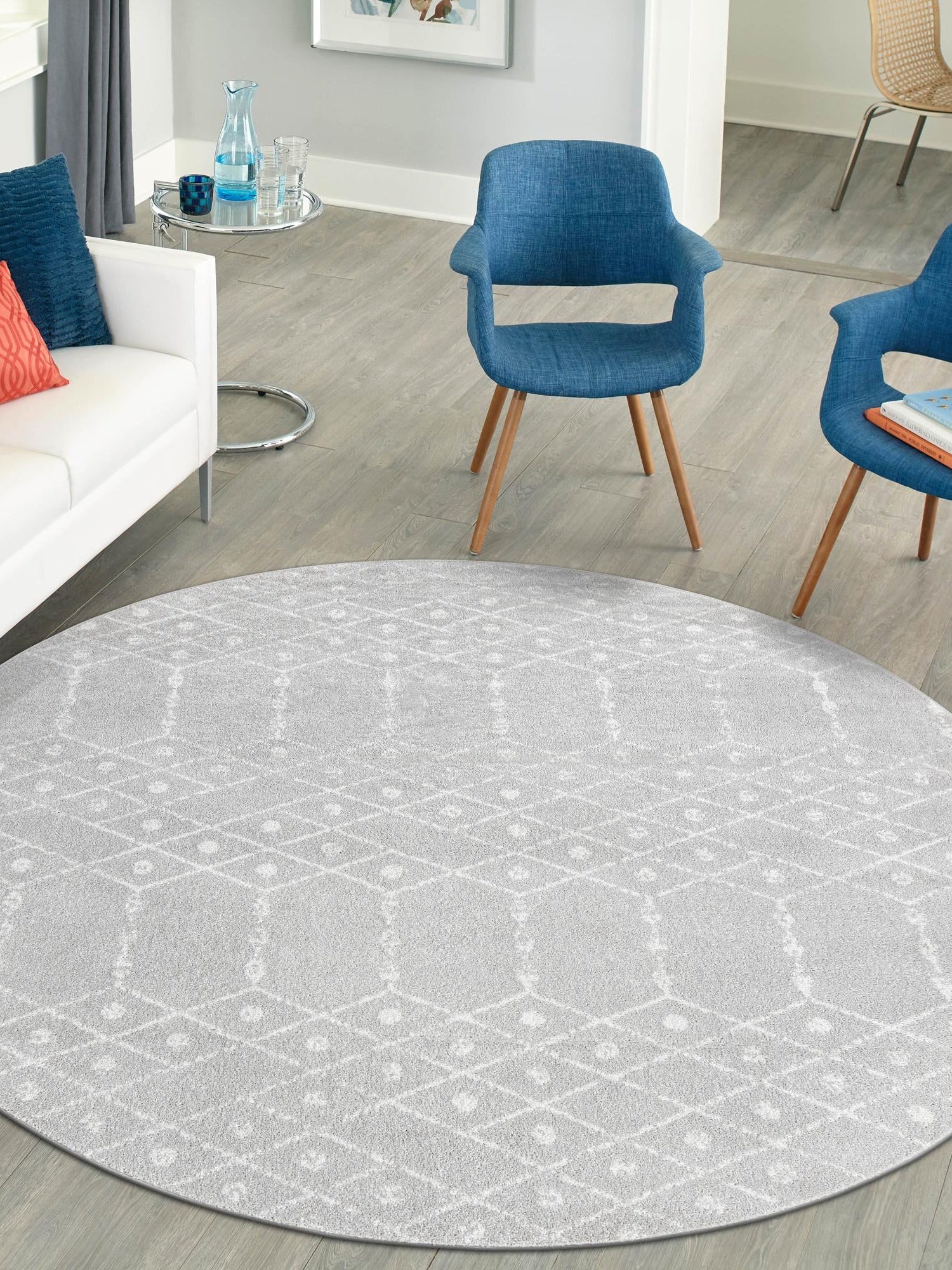 Light Gray 3' x 3' Paxon Trellis Round Area Rug Geometric Durable Stain Resistant Easy Clean Carpet for Modern Interior Home Decor for Sale at Rug Engine