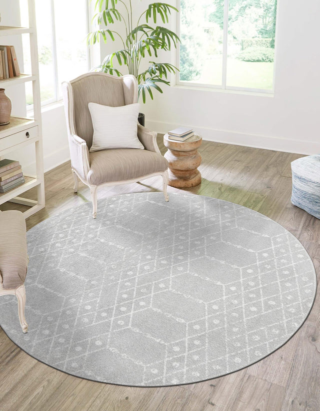 Light Gray 5' 3 x 5' 3 Paxon Trellis Round Area Rug Geometric Durable Stain Resistant Easy Clean Carpet for Modern Interior Home Decor for Sale at Rug Engine