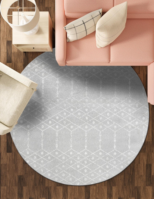 Light Gray 5' 3 x 5' 3 Paxon Trellis Round Area Rug Geometric Durable Stain Resistant Easy Clean Carpet for Modern Interior Home Decor for Sale at Rug Engine