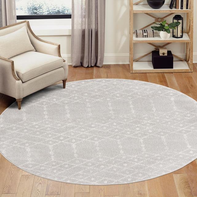 Light Gray 5' 3 x 5' 3 Paxon Trellis Round Area Rug Geometric Durable Stain Resistant Easy Clean Carpet for Modern Interior Home Decor for Sale at Rug Engine