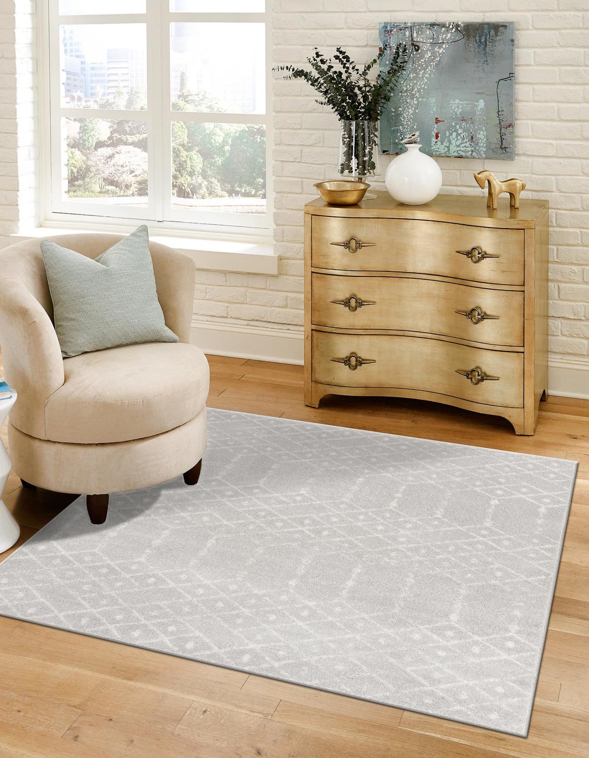 Light Gray 7' 10 x 7' 10 Paxon Trellis Square Area Rug Geometric Durable Stain Resistant Easy Clean Carpet for Modern Interior Home Decor for Sale at Rug Engine