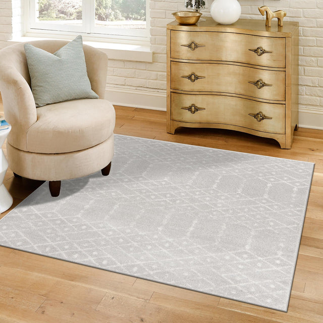 Light Gray 4' x 4' Paxon Trellis Square Area Rug Geometric Durable Stain Resistant Easy Clean Carpet for Modern Interior Home Decor for Sale at Rug Engine